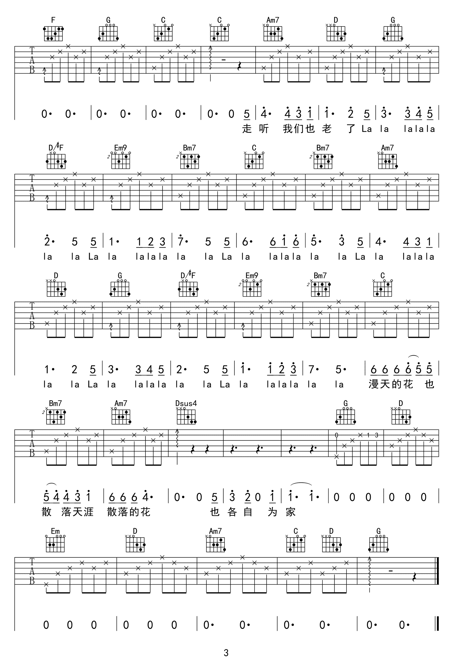 花落知多少吉他谱