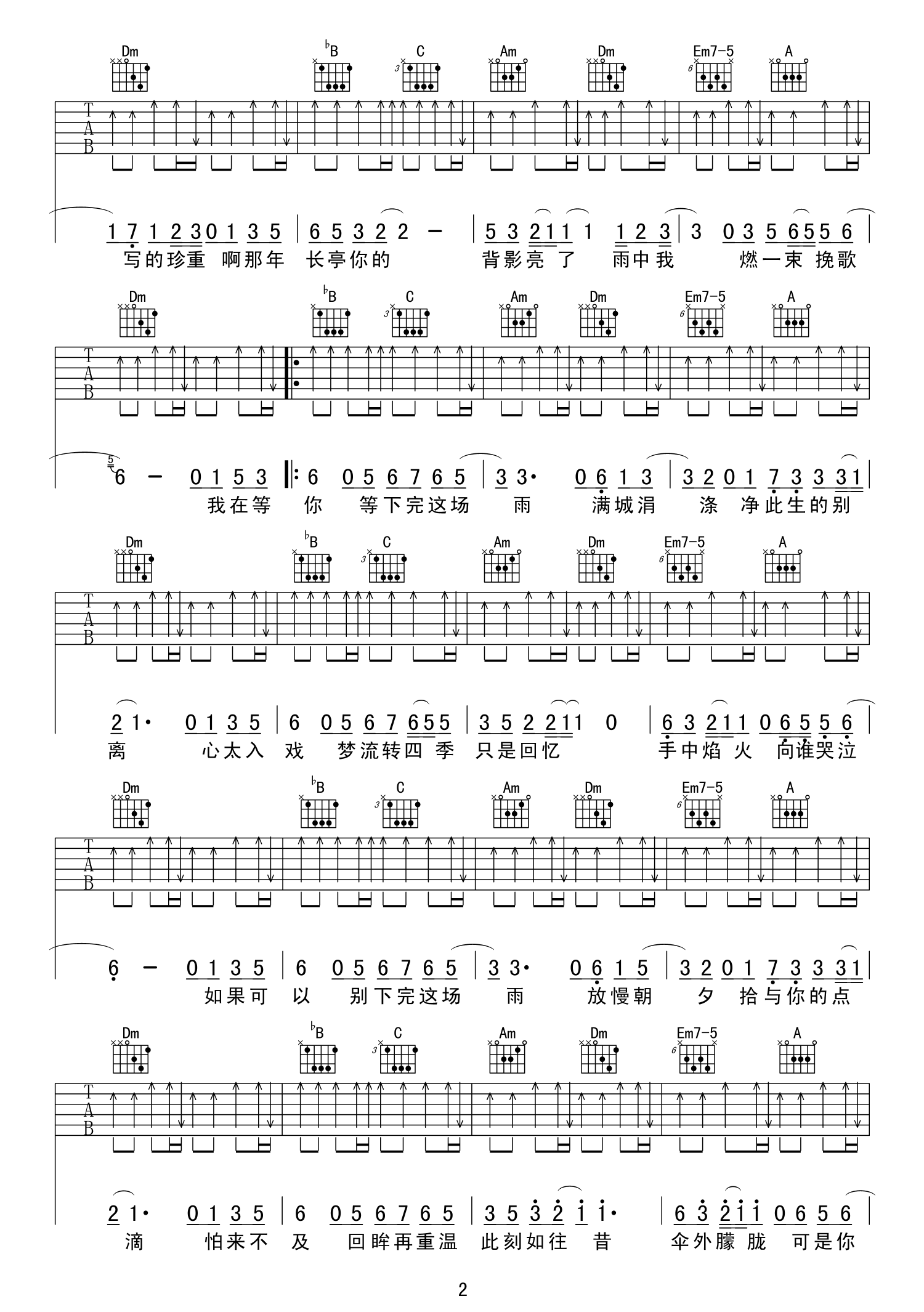 下完这场雨吉他谱