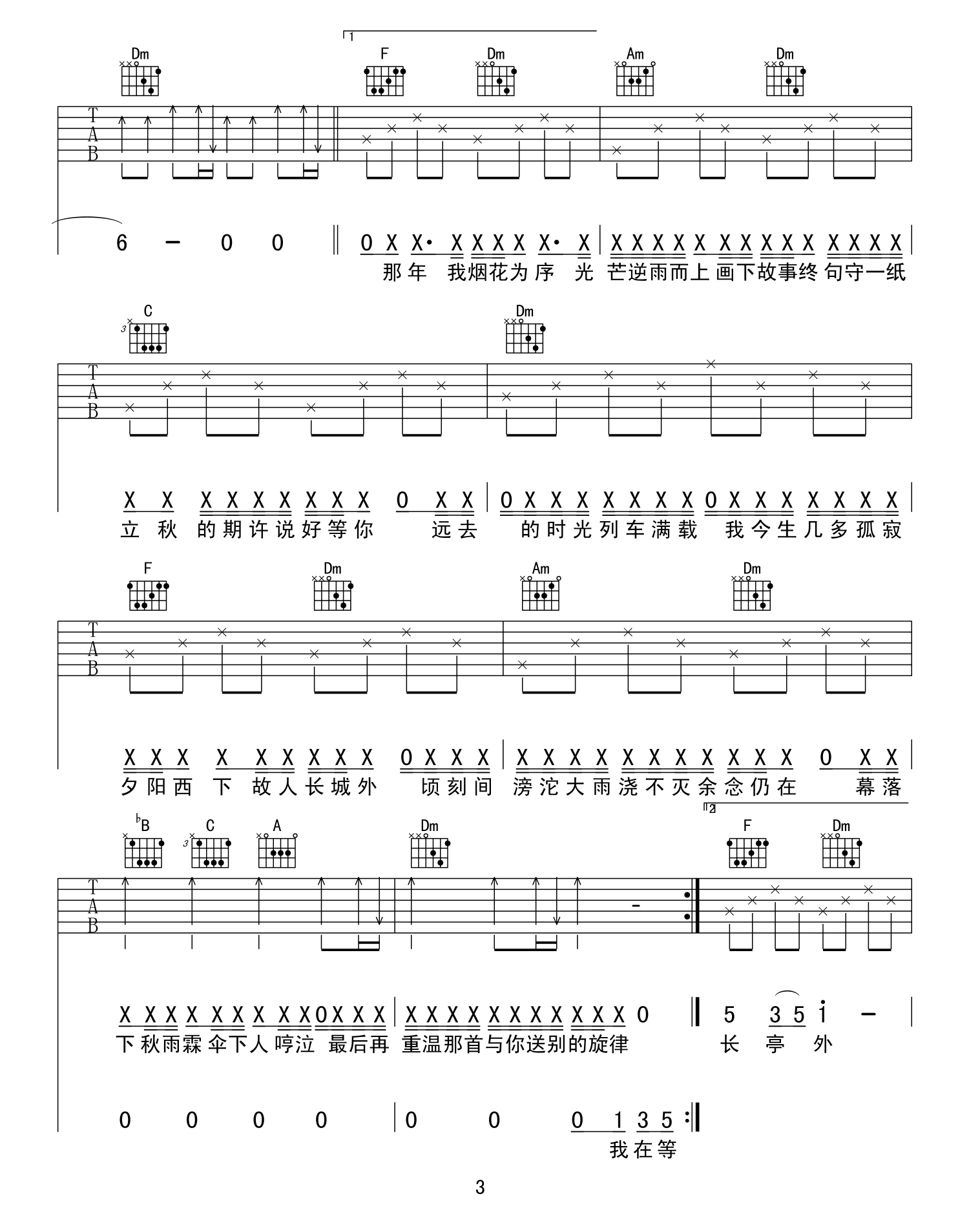 下完这场雨吉他谱